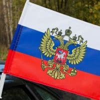 Флаг Россия Герб с креплением на машину 30х45 см